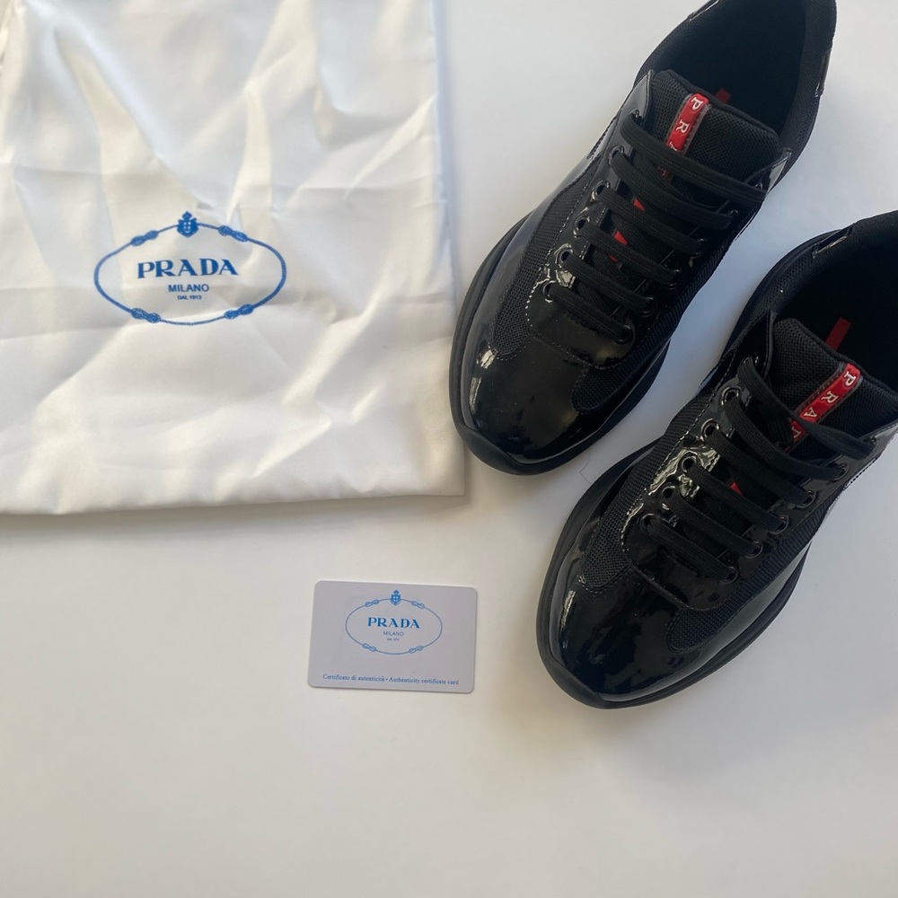 Prada Men’s Americas Cup Black Patent Leather Sneakers